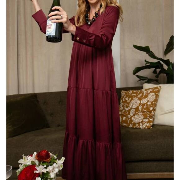 Duffield Lane Myka Midi Dress in Pinot Silky Stretch Satin - Size L - NWT - Picture 5 of 5